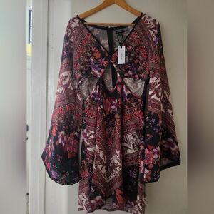 Nasty Gal Boho Print Keyhole Mini Skater Dress